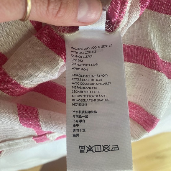 Maeve Crop Linen-Like Shirt - Pink & White - Picture 3 of 4